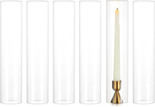NUPTIO Hurricane Glass Candle Holder: 2.5 x 12 inches Open Ended Cylinder Chimney Replacement for Taper Candles - Bulk Clear Candlestick Holders Sleeve for Christmas Fireplace Decor