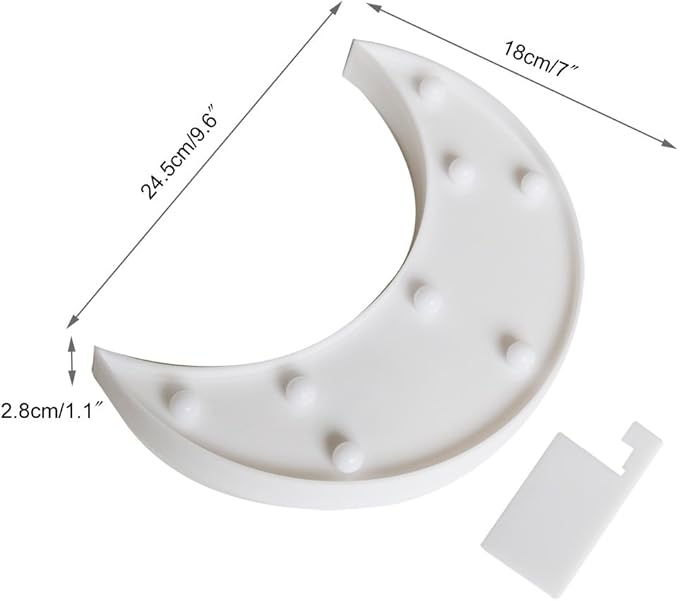 Pooqla Decorative LED Crescent Moon Marquee Sign - Moon Marquee Letters LED Lights - Nursery Night Lamp Gift - Ramadan Decorations for Home(White)
