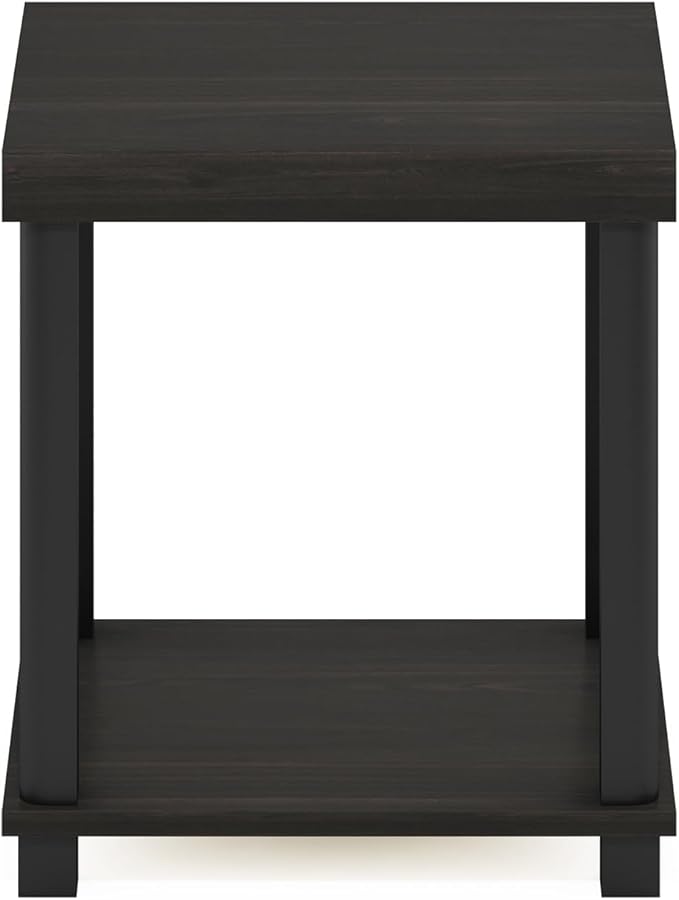 Furinno Turn-N-Tube Side Table, 2-Tier Thick Tabletop End Table with Open Shelf, Toolless Assembly Night Stand, Bedside Table, for Living Room, Bedroom, Espresso