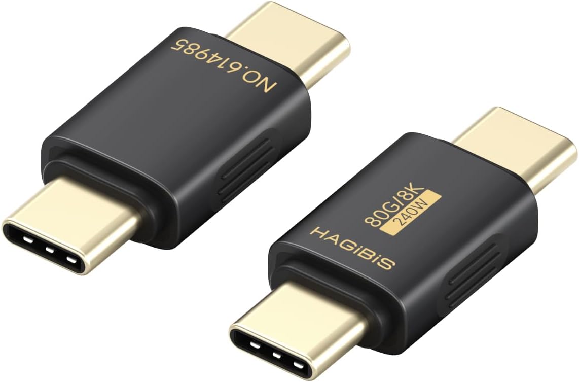 Hagibis USB 4 Adapter 2 Pack, USB-C Male to Male Connector, Type C Coupler with 80Gbps 240W 8K@60Hz Adapter Extender for MacBook Pro/Air, Laptop, Tablet, iPhone, iPad (ZJTN11)