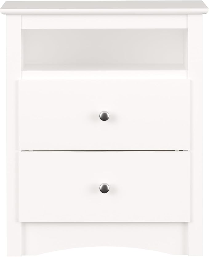 Prepac Sonoma 2 Drawer Nightstand: Elegant Bedroom Furniture, Bedside Table with Open Shelf, 23.25"W x 16"D x 28"H, White