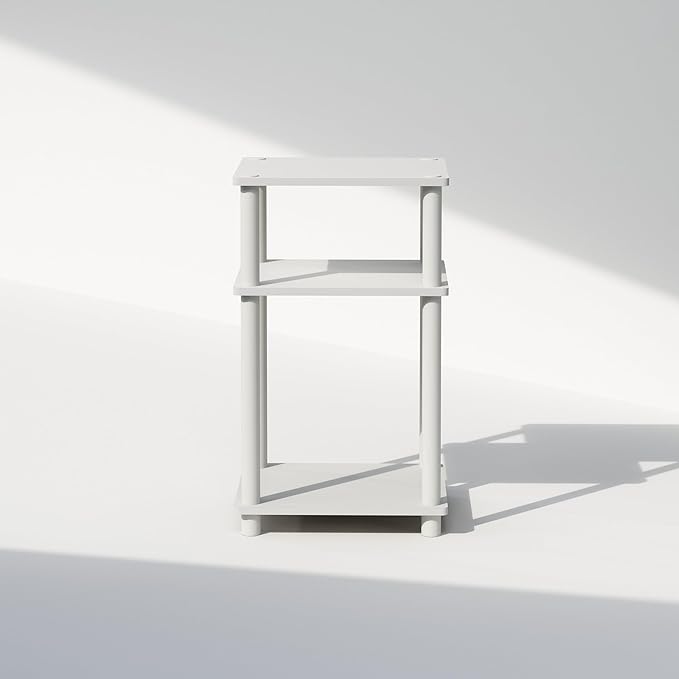 Furinno JUST Side Table, 3-Tier End Table, Open Shelves Night Stand, Bedside Table, Toolless Assembly, for Living Room, Bedroom, Bathroom, White