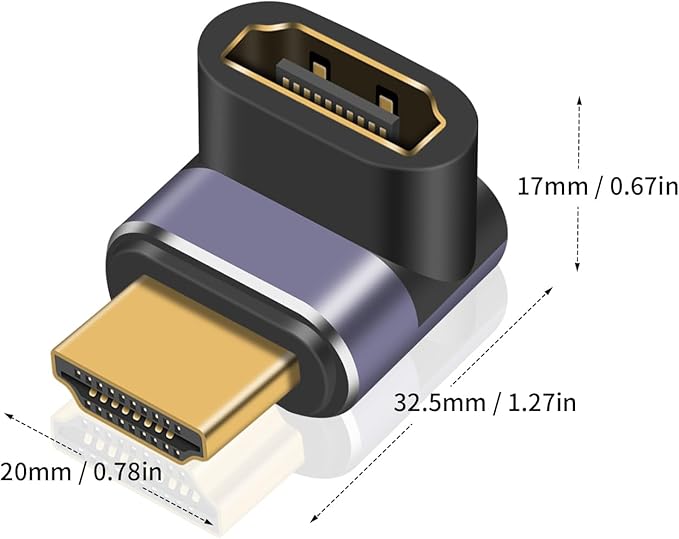Poyiccot 90 Degree HDMI Adapter 8K, 48Gbps HDMI Extension Adapter, Up Down Angle HDMI 2.1 Extender with LED Indicator for 3D TV Stick Roku Stick Xbox PS5, 2pcs
