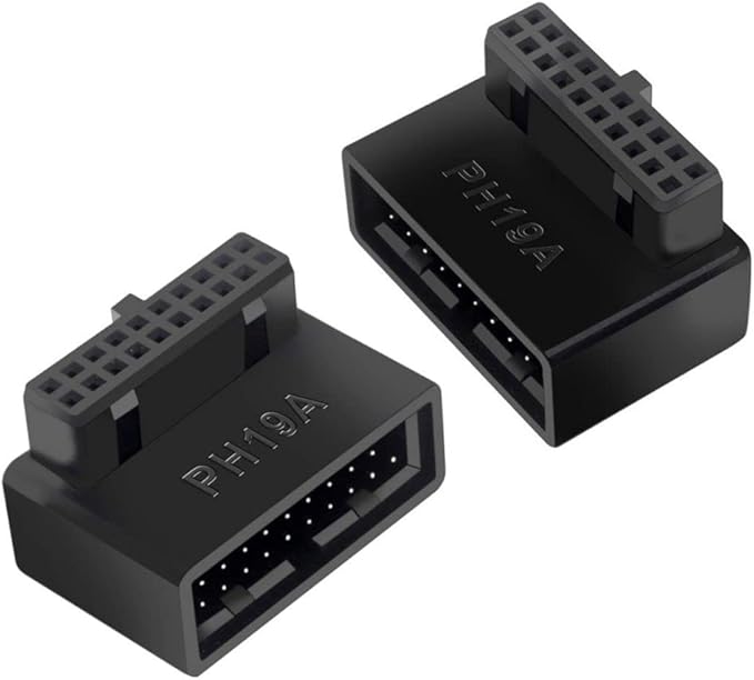 chenyang 2 Pack USB 3.0 Front Panel Header 19/20Pin Male to Female 90 Degree Angled Mainboard Header Gender Changer Connector Adapter Overmold Type
