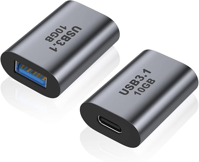 AreMe USB Female to USB C Female Adapter (2 Pack), 10Gbps USB 3.1 to Type-C Extension Coupler Converter Extender Connector Support Fast Charging for PC, Laptop, Charger, Power Bank
