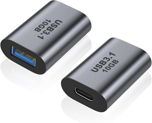 AreMe USB Female to USB C Female Adapter (2 Pack), 10Gbps USB 3.1 to Type-C Extension Coupler Converter Extender Connector Support Fast Charging for PC, Laptop, Charger, Power Bank