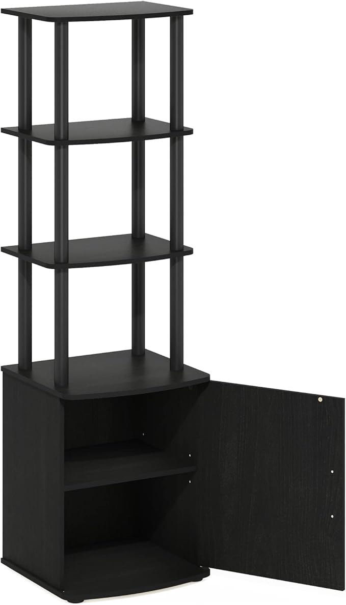 Furinno Turn-N-Tube Tall TV Entertainment Side Table Display Rack with Storage Cabinet, 3-Tier, Blackwood/Black
