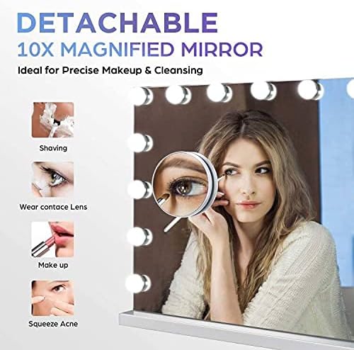 M MIVONDA Vanity Makeup Mirror with Lights: Hollywood Mirror with 15LED Bulbs - Large 23”x19” Desk Mirror for Wall, Dimmable 3 Lighting Modes, Plug-in and USB Charger Port, White
