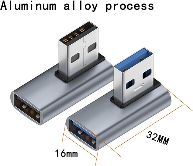 2-Pack, Super Speed USB 3.0 Vertical Left Angle and Right Angle Adapter USB 3.0 Male to Female 90 Degrees dapter Coupler, USB Cable Extender Connector