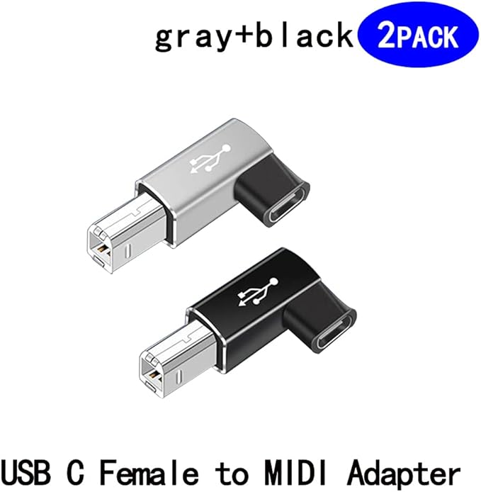 USB C Female to Midi 90 Degree Adapter, 2Pack Female USB C to Male USB B Printer Adapter, Compatible with Printers, MIDI, Eectric Pianos, Synthesizers, USB Microphones