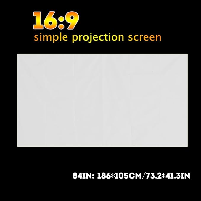 60-120 Inch Portable Projection Screen 16:9 White Synthetic Polyester Fabric Projector Curtain Foldable, Anti-Reflective(84inch)