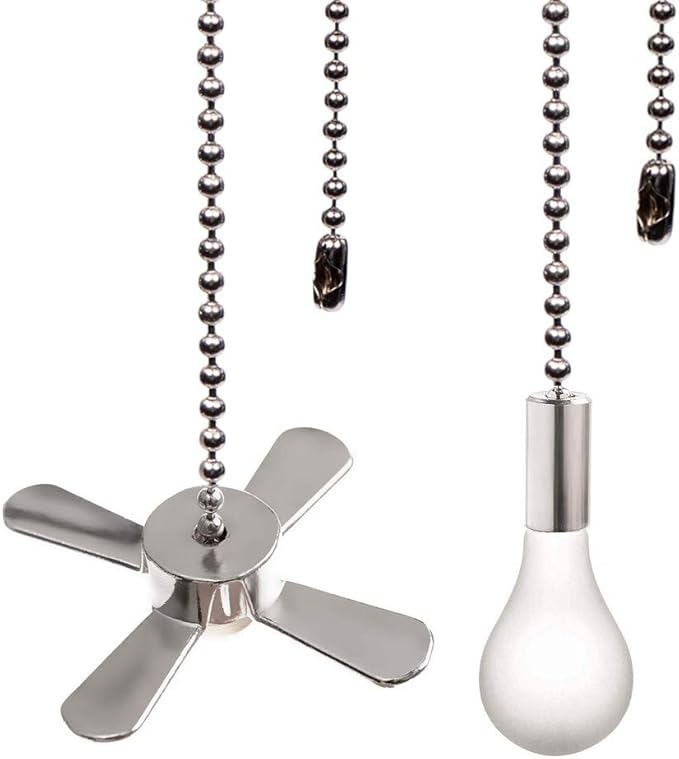 Ceiling Fan Pull Chain, 13.6 Inches Fan Pulls Set with Connector, 2 PCS Beaded Ball Fan Pull Chain (Nickel）