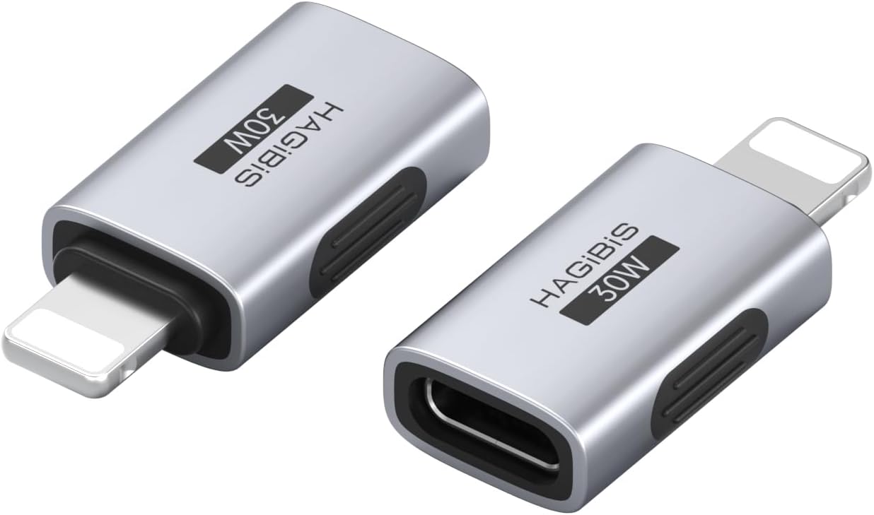 Hagibis USB-C to Lightning Adapter 2 Pack, 30W Fast Charging Type-C Female to Lightning Male Charging Converter, Date Transfer for iPhone 8/Xs/11/12/13/14 Pro Max AirPods iPad (ZJTN03)