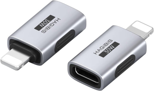 Hagibis USB-C to Lightning Adapter 2 Pack, 30W Fast Charging Type-C Female to Lightning Male Charging Converter, Date Transfer for iPhone 8/Xs/11/12/13/14 Pro Max AirPods iPad (ZJTN03)