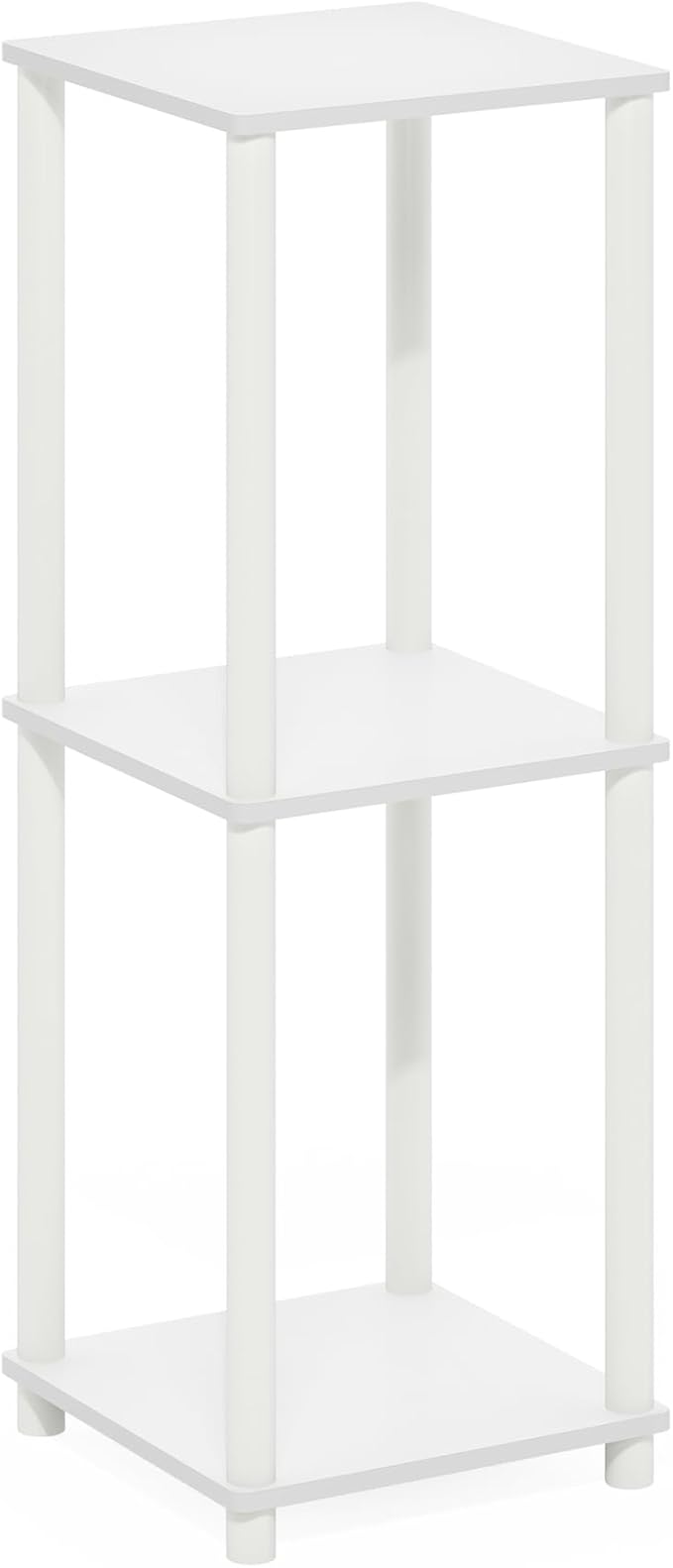 Furinno Turn-N-Tube Side Table Set of 2, 2-Tier Stackable End Table with Open Shelf, Toolless Night Stand, Bedside Table, for Living Room, Bedroom, White