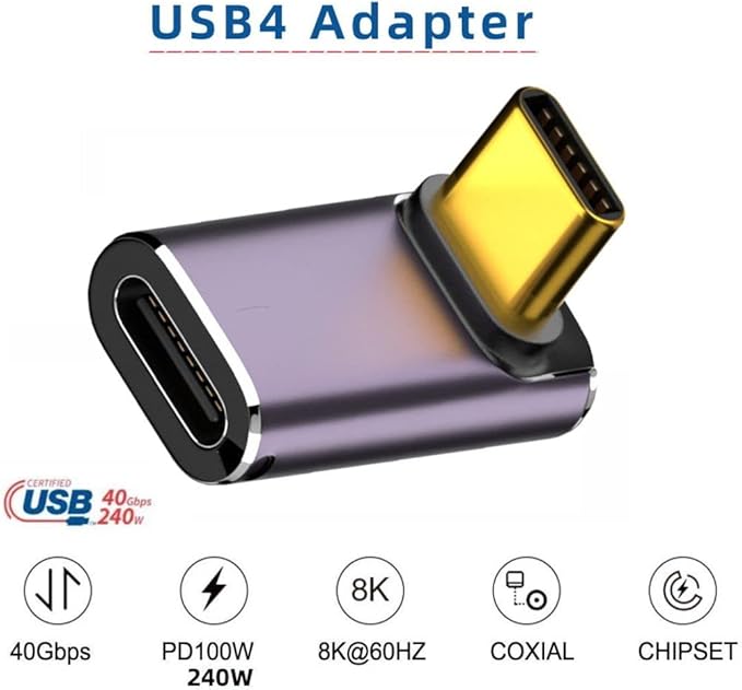 chenyang USB C Connector,USB4 Type C Male to Female 240W Power 40Gbps Data 8K Video Adapter UP Angled for NS Phone Laptop