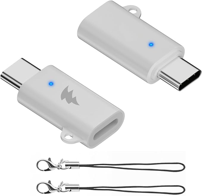 Lightning to USB-C Adapter (2-Pack), USB C Male to Lightning Female, PD60W Charging & Data Transfer - White
