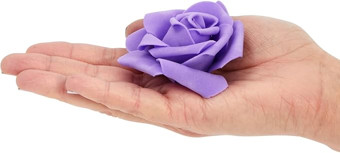 Juvale 100-Pack Purple Faux Flowers for Wedding Decor - 3-in Stemless Artificial Roses - Reusable Plastic Heads for Centerpiece Table Decorations & Crafts