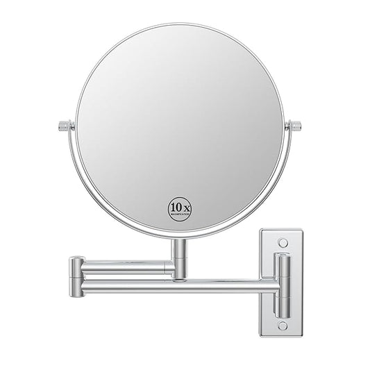 Wall Mounted Makeup Mirror, 10x/1x Double-Sided Magnifying Mirror, 360° Extendable Arm Bathroom Mirror, 8 inch Vanity Mirror for Makeup or Shaving Chrome Finish