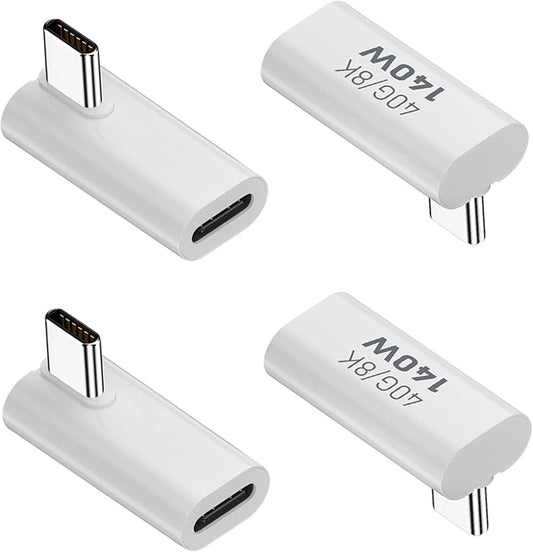 Danfetsoy 90 Degree Right Angle USB C Male to Female Adapter, 40Gbps 140W 90 Degree USB C Male to Female Connector Extender for 8K@60Hz for MacBook, iMac, iPad, Tablet, Phones and More (4 Pack)