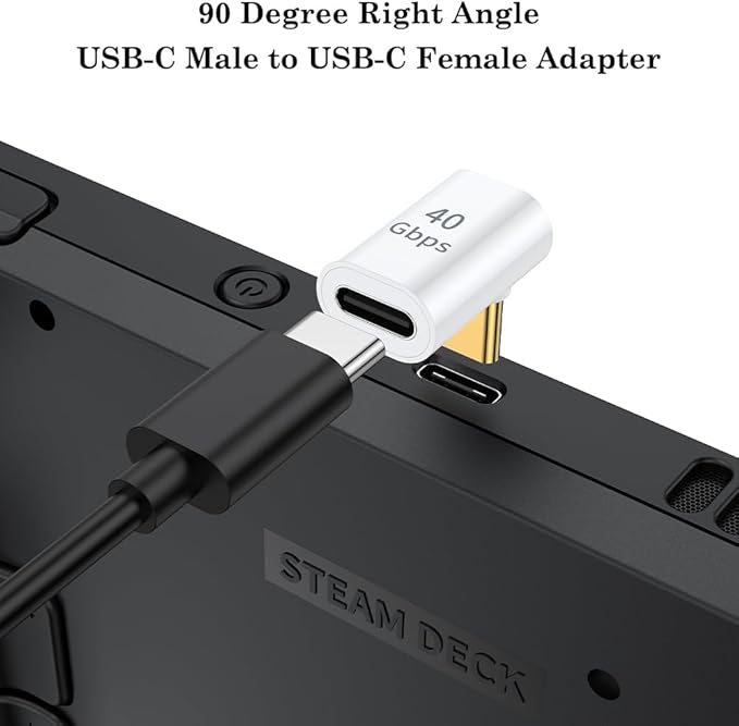 AuviPal USB C 90 Degree Adapter (2 Pack), Up and Down Right Angle L Shape USB Type C Male to Female Connector for Steam Deck, ROG Ally, MacBook, Tablet, Phone and More - White