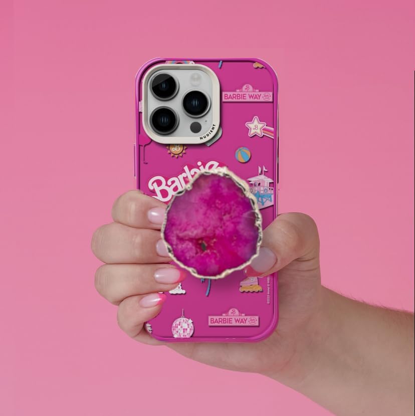 Grips by CRYSTALFY Pink Druzy Quartz Crystal Phone Grip & Stand, Authentic Natural Gemstone Holder