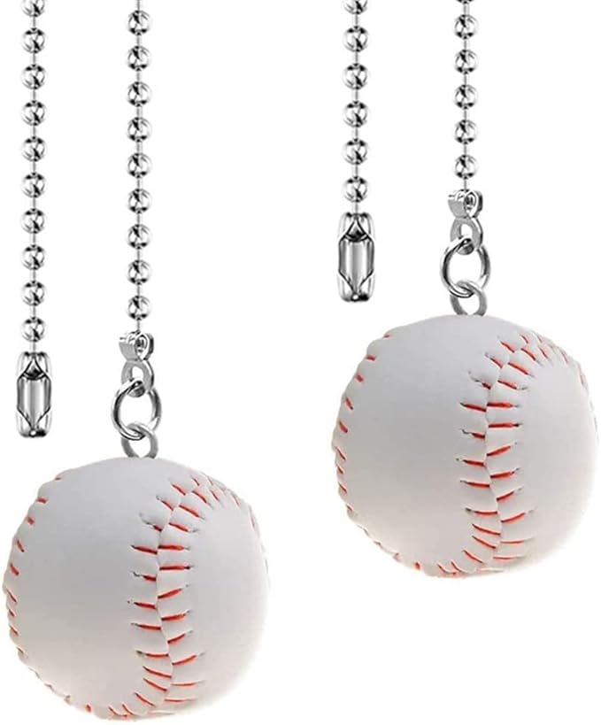 Ceiling Fan Pull Chain 12 inch Pull Chain Extension Fan Chain Extender Ceiling Fan Pulls Ornament with Ball Fan Chain Connector for Lighting Fans, 2 PACK (BASEBALL)