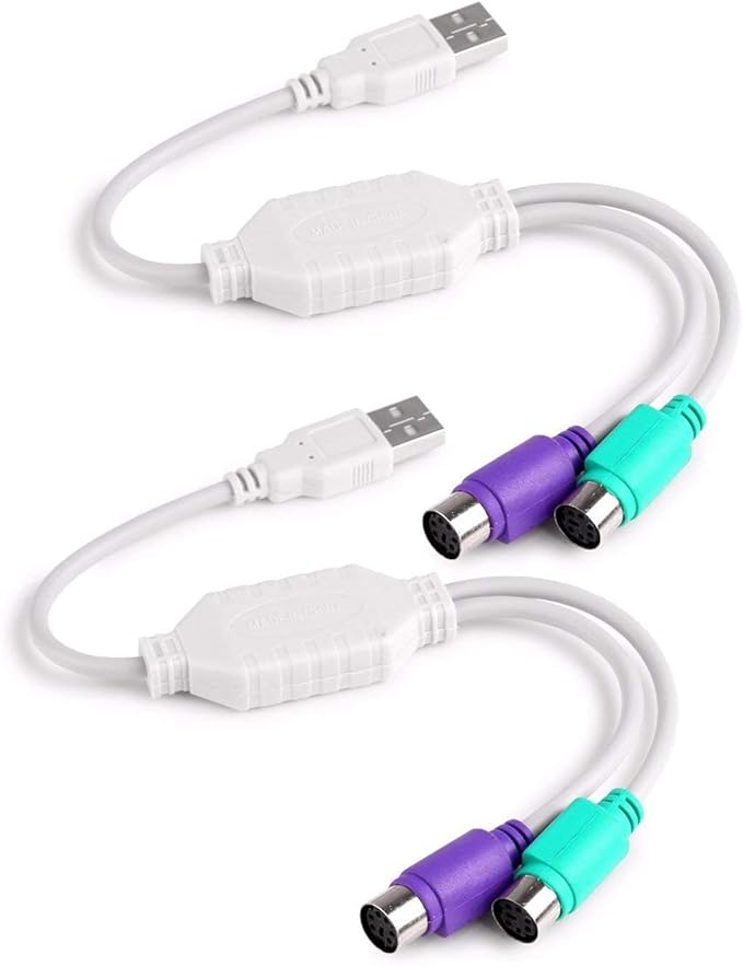 traderplus 2-Pack Dual PS/2 to USB Adapter for PS/2 Port Mouse and Keyboard, Male to Female Cable