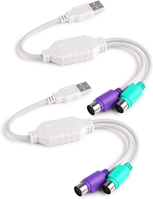 traderplus 2-Pack Dual PS/2 to USB Adapter for PS/2 Port Mouse and Keyboard, Male to Female Cable