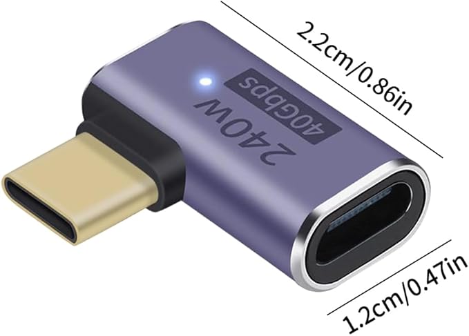USB C 90 degree, Right Angle Adapter,USB C Female to Female Adapter240W PD, 40Gbps and 8K video]supports Thunderbolt 4/3 cable for laptops, tablets and phones (2 packs) (90 degree usb c adapter)