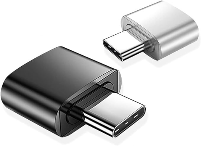 USB C to USB Adapter (Pack of 2), USB C OTG Adapter, Type C to USB-A Converter, Compatible with iPhone 17/16/15, Galaxy S25/S24/S23, iPad, MacBook and More, Black and Silver