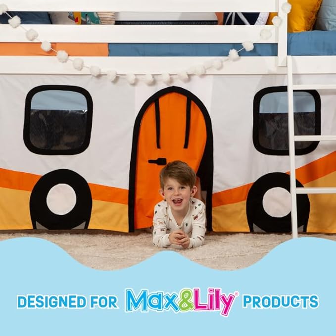 Max & Lily Underbed Privacy Curtain for Low Bunk/Loft Bed, 2 Panel Play Curtain Set - Hot Blue/White Cotton