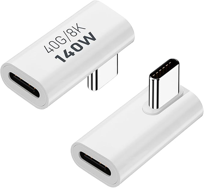 AreMe 2 Pack USB C Male to Female Adapter, 90 Degree Right Angle Type C Extender Support 140W, 40Gbps, 8K@60Hz for Thunderbolt 4/3, MacBook Pro/Air, Laptop, Phones and More Type C Devices (White)