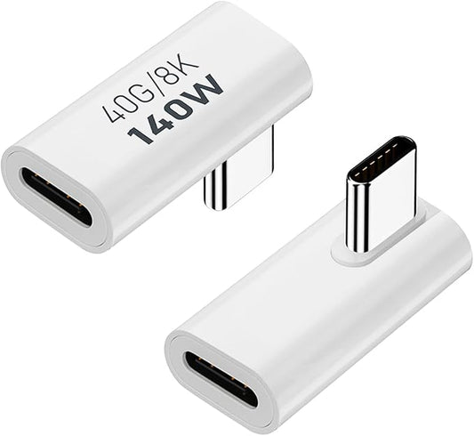 AreMe 2 Pack USB C Male to Female Adapter, 90 Degree Right Angle Type C Extender Support 140W, 40Gbps, 8K@60Hz for Thunderbolt 4/3, MacBook Pro/Air, Laptop, Phones and More Type C Devices (White)