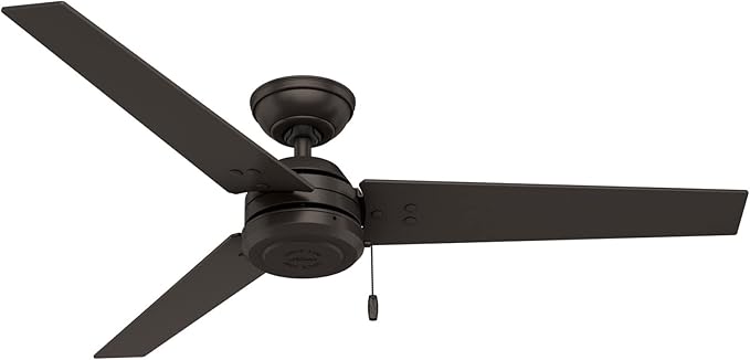 Hunter 52 inch Outdoor or Indoor Ceiling Fan No Light - Bronze Ceiling Fan without Light, For Patio, Porch, Garage, or Living Room, Standard Mount, 3 Blades, Pull Chain - Cassius 59261, New Bronze