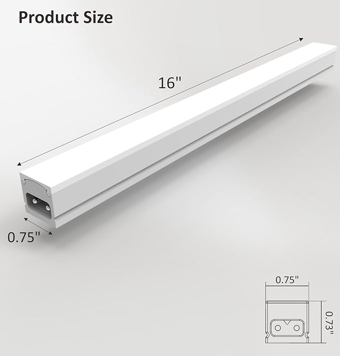 Under Cabinet Lighting Plug in, 16 Inch 1 Pc, Linkable AC120V 3CCT 3000K/4000K/5000K Ultra Slim, LED Under Cabinet Lights for Counter Light, Kitchen, Shelf, Sink, Workshop, Desk, White