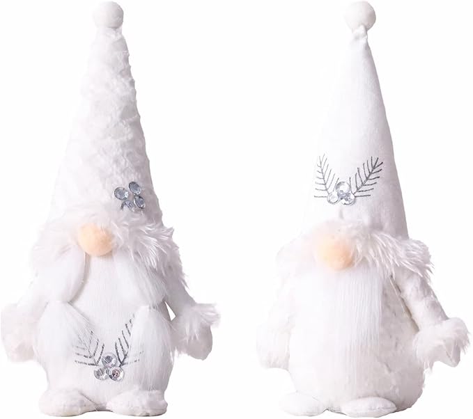2 PC Christmas Gnomes Decoration Velvet Gnomes Swedish Tomte Handmade Scandinavian Figurine Nordic Plush Fall Winter Farmhouse Ornaments Home Decor Gift, White Silver Sequins, 10.6 Inch