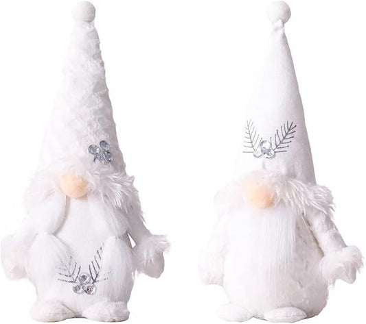 2 PC Christmas Gnomes Decoration Velvet Gnomes Swedish Tomte Handmade Scandinavian Figurine Nordic Plush Fall Winter Farmhouse Ornaments Home Decor Gift, White Silver Sequins, 10.6 Inch