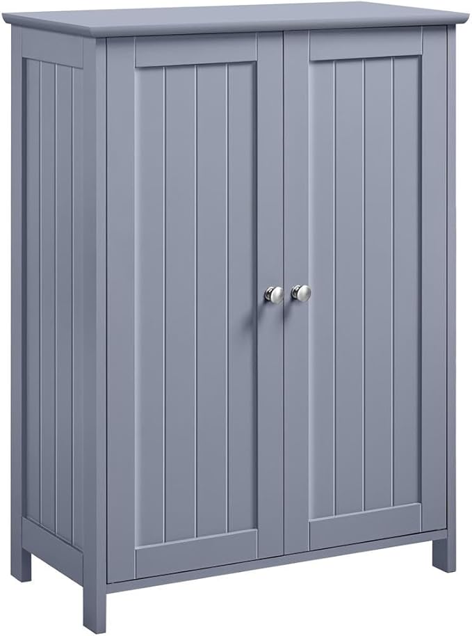Yaheetech Bathroom Floor Cabinet, Modern Storage Freestanding Organizer Cabinet with Adjustable Shelves & Double Doors, 3-Tier Home Living Room Furniture, Gray