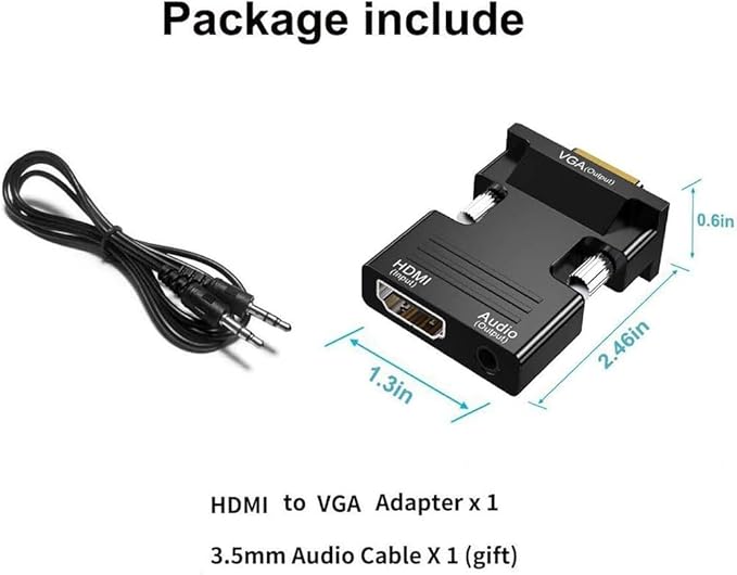 HDMI to VGA Adapter, HD 1080P Audio Video Converter, Gold-Plated Connector (Female to Male) for Computers, desktops, laptops, PCs, Monitors, projectors, HDTVs, Chromebooks,Raspberry Pi,Roku, Xbox,etc