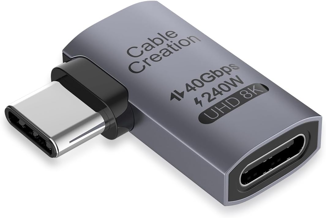 CableCreation Right Angle USB C Adapter, USB C Male to Female 90 Degree Adapter 40Gbps 240W Compatible with Thunderbolt 4, USB 4, Notebook, PC, Tablet, Phone and More, Right Angle