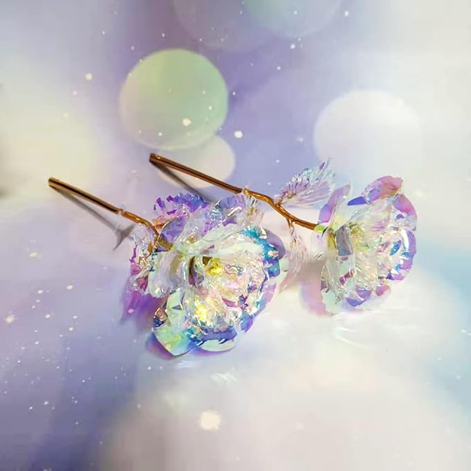 20PCS Artificial Colorful Flowers Galaxy Rose Crystal Flower Glass Rose Gifts for Wedding, Mother' s Day Memorable Days, Color A