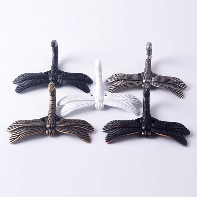 2pcs Dragonfly Coat Hooks Decorative Creativity Wall Mounted Hanger Hook for Home Handbag Key Towel Bathrobe (Ancient Silver)