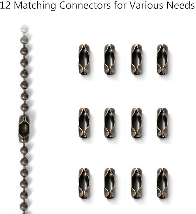 SmoTecQ Ceiling Fan Pull Chain, 120" Rust Proof Copper 3mm Beaded Extension Chains with 12 Matching Connectors, Bronze