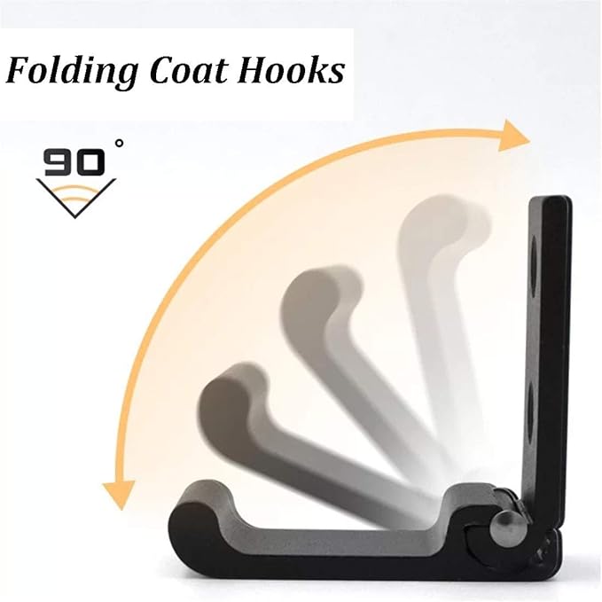 Folding Coat Hooks, Matte Black Wall Hooks for Hanging Coats Bathroom Towel Hooks Hardware Heavy Duty Aluminum Alloy Robe Hooks Wall Mounted DIY Coat Rack Hooks No Rust Indoor, Outdoor (6pcs-Black)