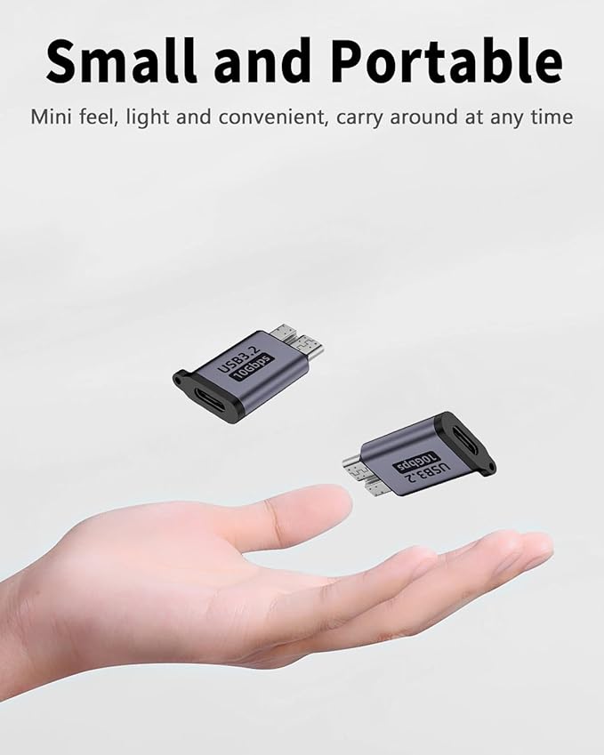 Danfetsoy Micro B to USB C Adapter 10Gbps, USB Type c Female to Micro B Male Converter Adapter for External Hard Drives, S5, Phone, Laptop (2 Pack)