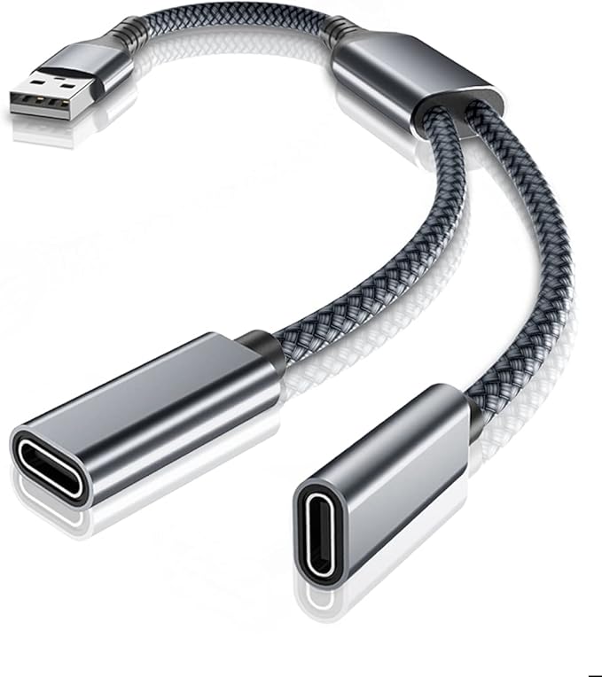 Elebase USB to Double USB C Female Adapter,Type A Charger Cable Dual Two 2 Splitter for MagSafe,Apple Watch iWatch Series 11 10 9 8,iPhone 17 17e 16 15 Pro Max,Galaxy S26 S25 S24,iPad 10 Air 5 Mini 6