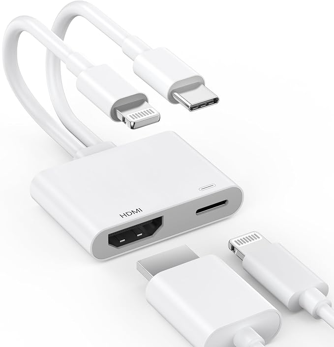 [Apple MFi Certified] Lightning and USB-C to HDMI Adapter for iPhone to TV, 2 in 1 4K@60Hz Lightning Type C Digital AV HDMI Adapter Cord for iPhone 17 16 15 14 13 12 11 XS XR X to TV/Projector/Monitor