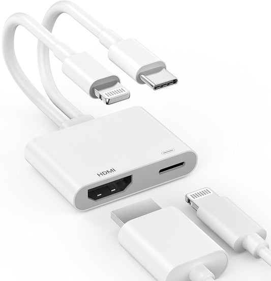 [Apple MFi Certified] Lightning and USB-C to HDMI Adapter for iPhone to TV, 2 in 1 4K@60Hz Lightning Type C Digital AV HDMI Adapter Cord for iPhone 17 16 15 14 13 12 11 XS XR X to TV/Projector/Monitor