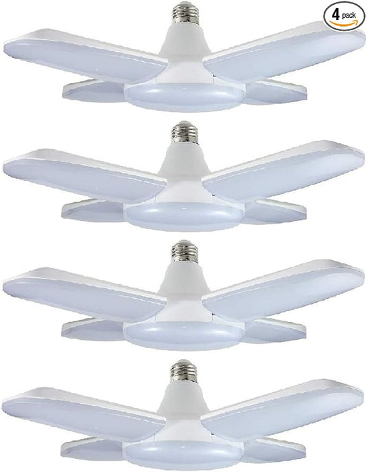 (4 Pack) LED Garage Lights, 60W Trilights Ceiling, High Low Bay Deformable Adjustable 4 Led Light Bulbs 6000LM 6000K, Screw in Tribright Garage Lighting Fixture,CRI80 Daylight